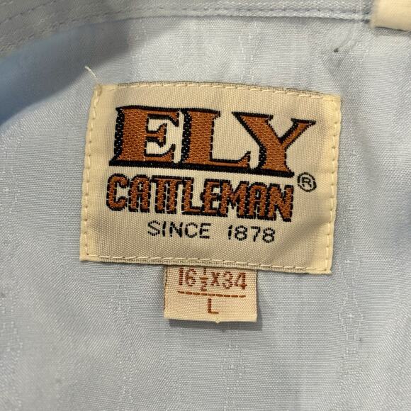 Vintage Ely Cattleman Size XL 17.5 Blue Long Sleeve Pearl Snap Shirt Western - Picture 2 of 3